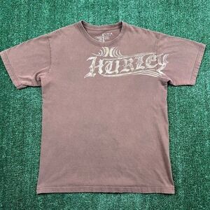 VTG Hurley Tribal AOP Surfwear Skater Old English T-Shirt Mens Large Brown Y2K